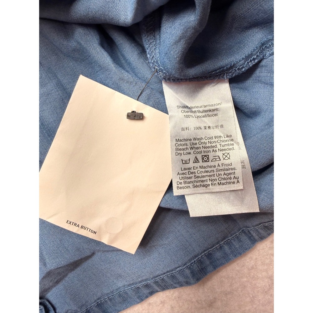 DKNY Womens Blue Lyocell Puff Sleeve Blouse Chambray Look Top Small NWT - Picture 7 of 9